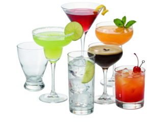 Assorted Colorful Cocktails and Drinks on White Background