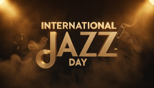 International Jazz Day Celebration: Golden Typography with Musical Elements and Smoke Effects