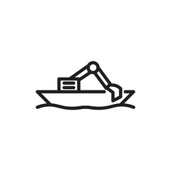 Dredging machine icon symbolizing port maintenance, harbor excavation, and channel deepening, representing maritime engineering, vessel desilting operations, nautical infrastructure, seabed clearing.