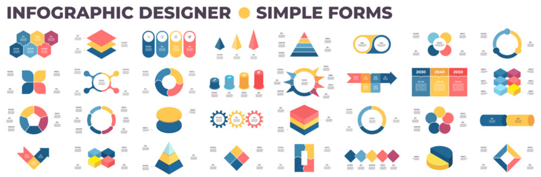 Pie chart collection. Simple charts for infographics, presentations, business visualization. Vector infographic templates.