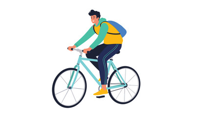 Fototapeta premium Energetic young man with a backpack riding a bicycle outdoors as a sustainable mode of urban transportation or exercise.