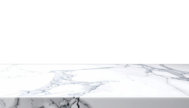 A clean white marble countertop surface against a solid black background.