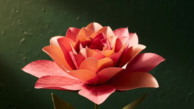 Delicate Paper Lotus Flower Blossom Bloom Close-Up with Green Textured Background