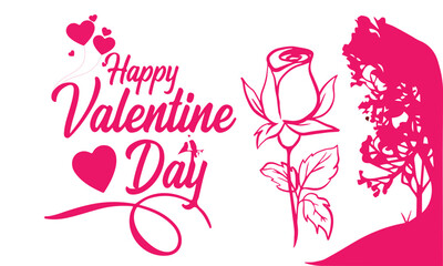 Happy valentines day, vector banner background. Valentines day greeting card with typography and elements like gifts, red heart shapes and jewelries in red background . Vector illustration