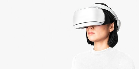 Woman wearing virtual reality headset