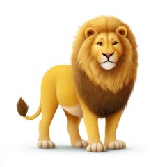 Obraz premium Cute cartoon lion with golden mane standing proudly in a whimsical landscape bright and cheerful environment