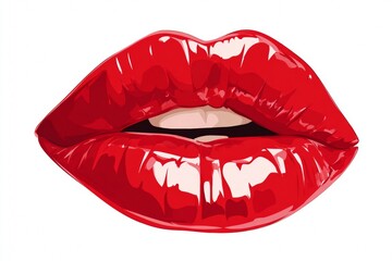 Close up of Bright Red Lips Showing a Glossy Finish With Light Reflecting off the Surface During a Makeup Application Session