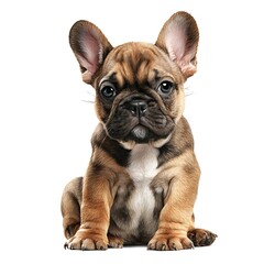 Obraz premium Adorable french bulldog puppy looking at the viewer. The puppy is brown and black, and has big ears