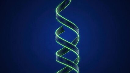 A glowing green DNA double helix structure against a dark blue background