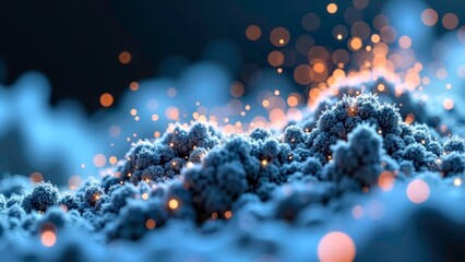 Blue orange particles surging with digital ripples