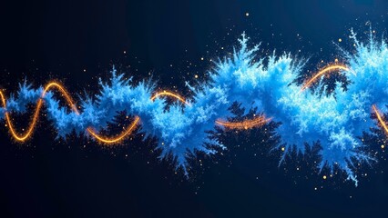 Blue orange light strip interwoven with digital ripples