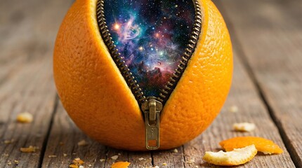 Orange with Galaxy Inside Zipper Creative Illustration