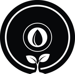 Black and white seed inside weight plate icon, growth under pressure concept, ultra rare symbolic vector, minimalist flat design, white background 