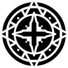 Obraz premium Black White Stylized Geometric Compass Star Emblem Circular Abstract Symbol