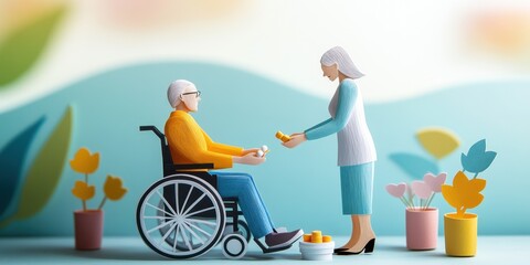 Senior Care Concept with Caregiver Helping Disabled Person in Wheelchair