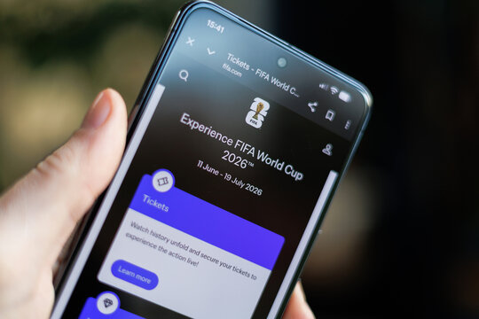 Ticketing page on mobile phone for World Cup FIFA 2026 website