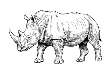 Obraz premium Vintage rhinoceros engraving african wild animal detailed black and white art illustration