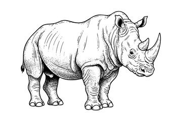 Obraz premium Vintage rhinoceros engraving african wild animal detailed black and white art illustration