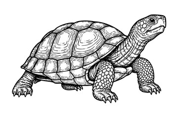 Fototapeta premium Vintage turtle engraving sea reptile detailed black and white art illustration