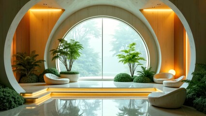 Embedded green plant landscape in curved space