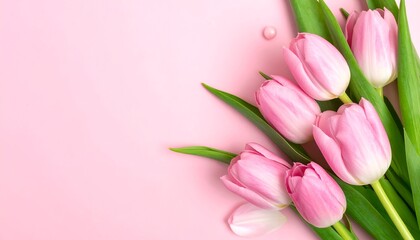Obraz premium A bouquet of pink tulips arranged elegantly on a soft pink background with delicate details
