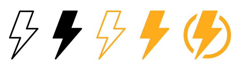 thunder bolt flash icon, flash lightning bolt icon - Electric power icon symbol - Power energy icon sign in filled, thin, line, outline style for apps and website