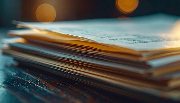 The Whisper of Knowledge: A stack of aged documents, bathed in a warm light, tells a silent story, beckoning the viewer to delve into the secrets held within.