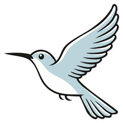 Obraz premium Cute light blue hummingbird flying with spread wings cartoon vector illustration for a logo or icon design