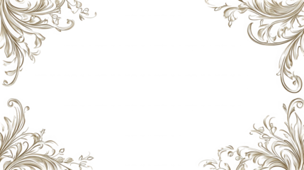 Ornate baroque frame with floral scrollwork for design use on transparent background