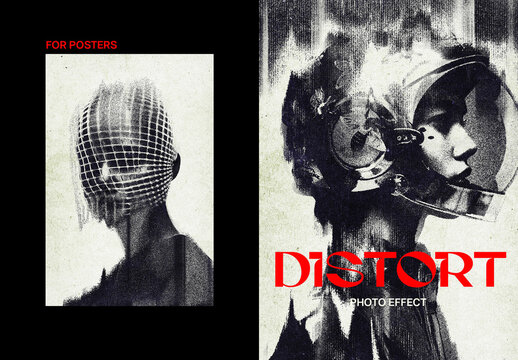 Distortion Poster Photo Effect Mockup