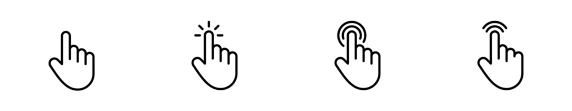 Hand cursor click icon set pointer sign and symbol . Computer mouse clicking finger icons. vector elements. editable stroke