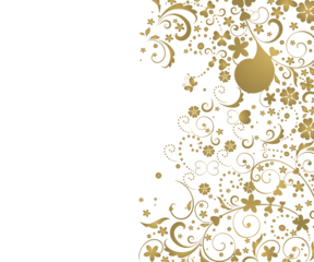 Golden floral swirls design isolated on transparent background transparent background