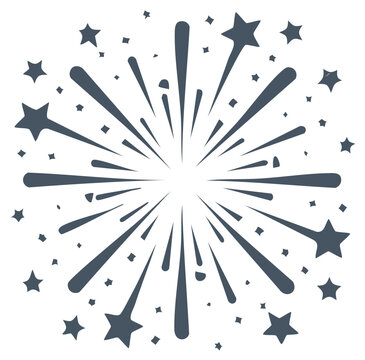 Dark Gray Fireworks Burst and Stars on White Background Festive Celebration Graphic