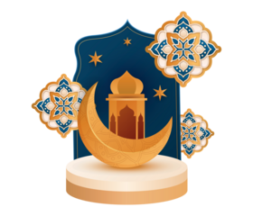 Islamic design with moon stars mosque and floral motifs isolated transparent background