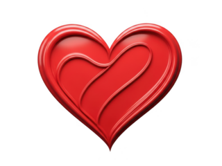 Embossed red heart shape with swirling lines on a black background isolated on transparent