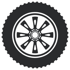 Fototapeta premium Vehicle wheel with tire tread illustration showing spokes design in graphic style for transportation and mobility