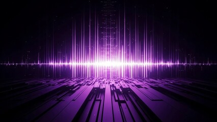 Cyber landscape with digital circuit board floor and vertical data spikes