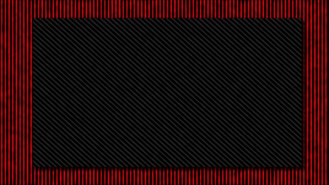 Abstract black rectangular frame with diagonal stripes on red vertical lines background