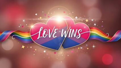 Vibrant love wins message with rainbow hearts and sparkles
