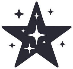 Obraz premium Stylized Five Point Star Surrounded by Sparkling Smaller Stars Modern Icon