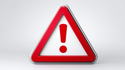 Vector illustration of a striking exclamation mark within a bold red triangle, featuring a clean white background and a subtle white border, conveying urgency and attention in a modern design