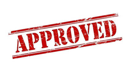 Approved stamp seal with red ink on white background