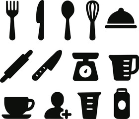 Comprehensive collection of essential kitchenware and cooking utensils, perfect for diverse food preparation needs and culinary activities, offered as versatile graphic elements