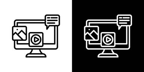 Online Media Icon Set Vector Collection Style Line Isolated In Black And White