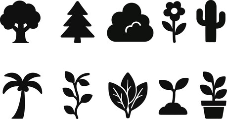 Comprehensive Vector Collection of Essential Nature Elements and Botanical Plant Icons for Environmental Designs, Sustainable Projects, and Digital Applications