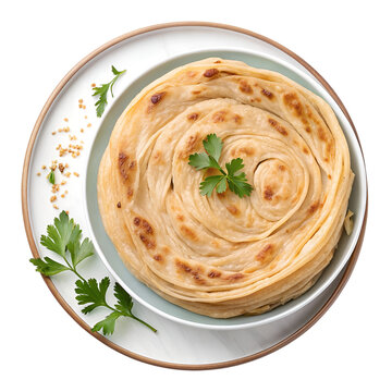 Top View of Indian Malabar Parotta Flatbread Isolated on Transparent Background