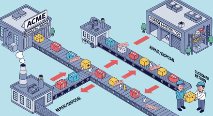 Illustrating product reverse logistics and repair disposal cycles in manufacturing