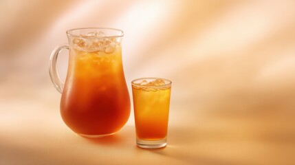 soft cream iced tea pitcher with single glass accent