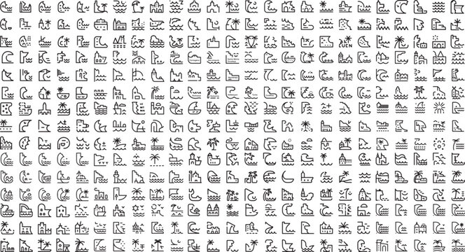 Egyptian ancient hieroglyphic symbols and icons on white background