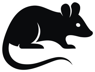 Obraz premium Silhouette of a Dark Gray Rat with Rounded Ears and Long Tail Isolated on a White Background